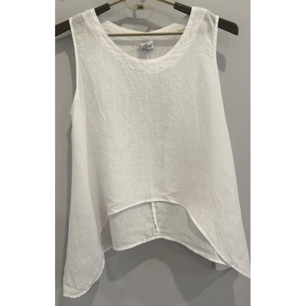 Match Point USA White Linen Sleeveless Tank Shirt Sharkbite Hem Size Medium